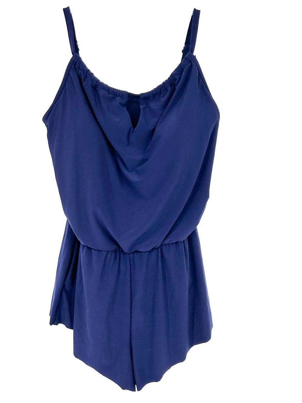 Aqua Green Keyhole Blouson Swimsuit Romper Navy